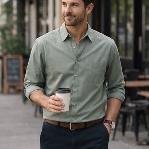 Dockers No Wrinkle Shirt XL Sage Green Cotton Blend Classic Fit Button Down